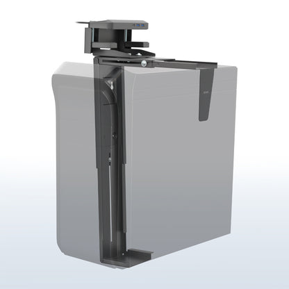 Large Clamp-on Desk and Wall PC Mount with USB on a blue and white gradient backgroun