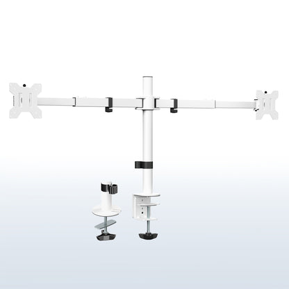 White Telescoping Dual 27” to 38” Monitor Desk Mount
