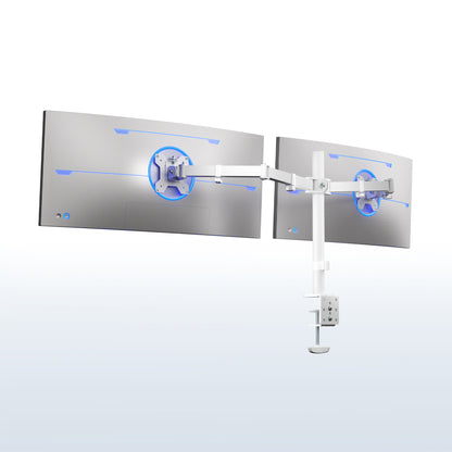 White Dual monitor stand with two screens