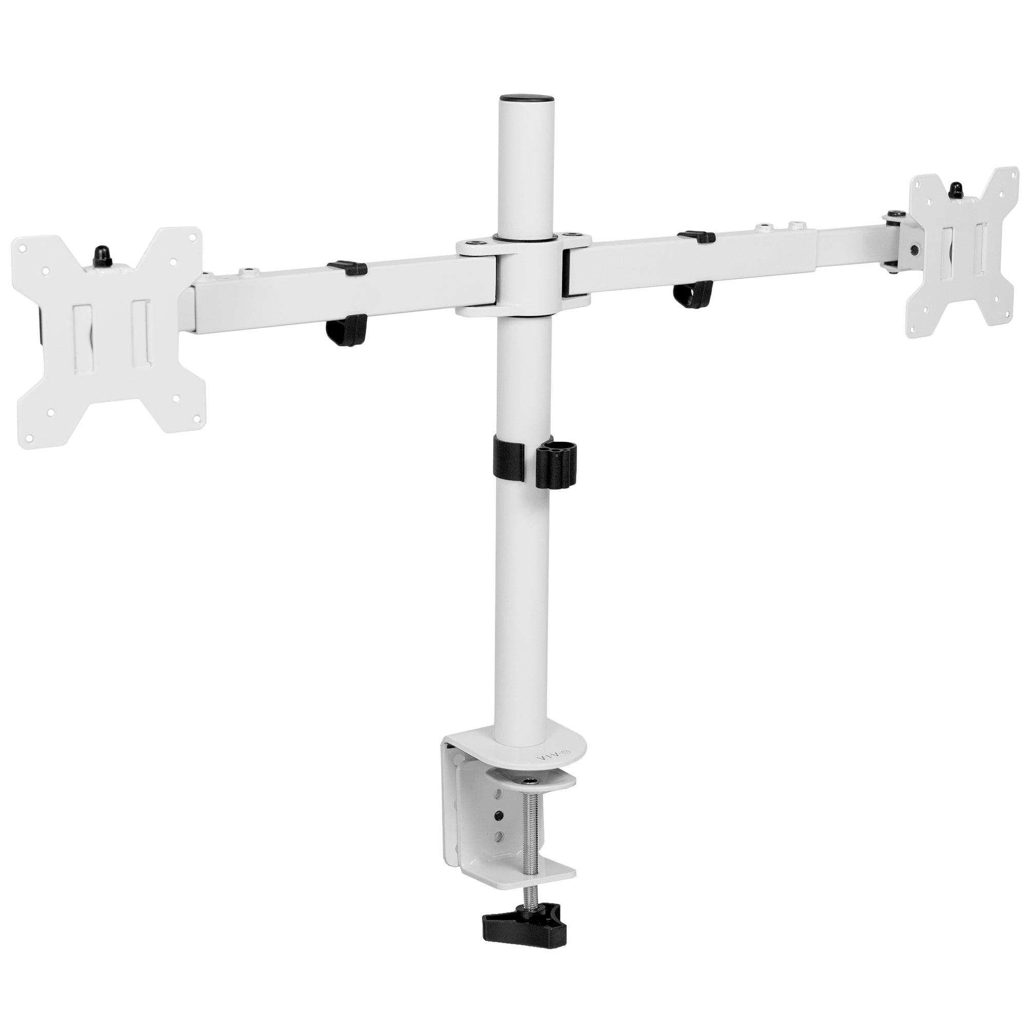 White dual monitor mount 