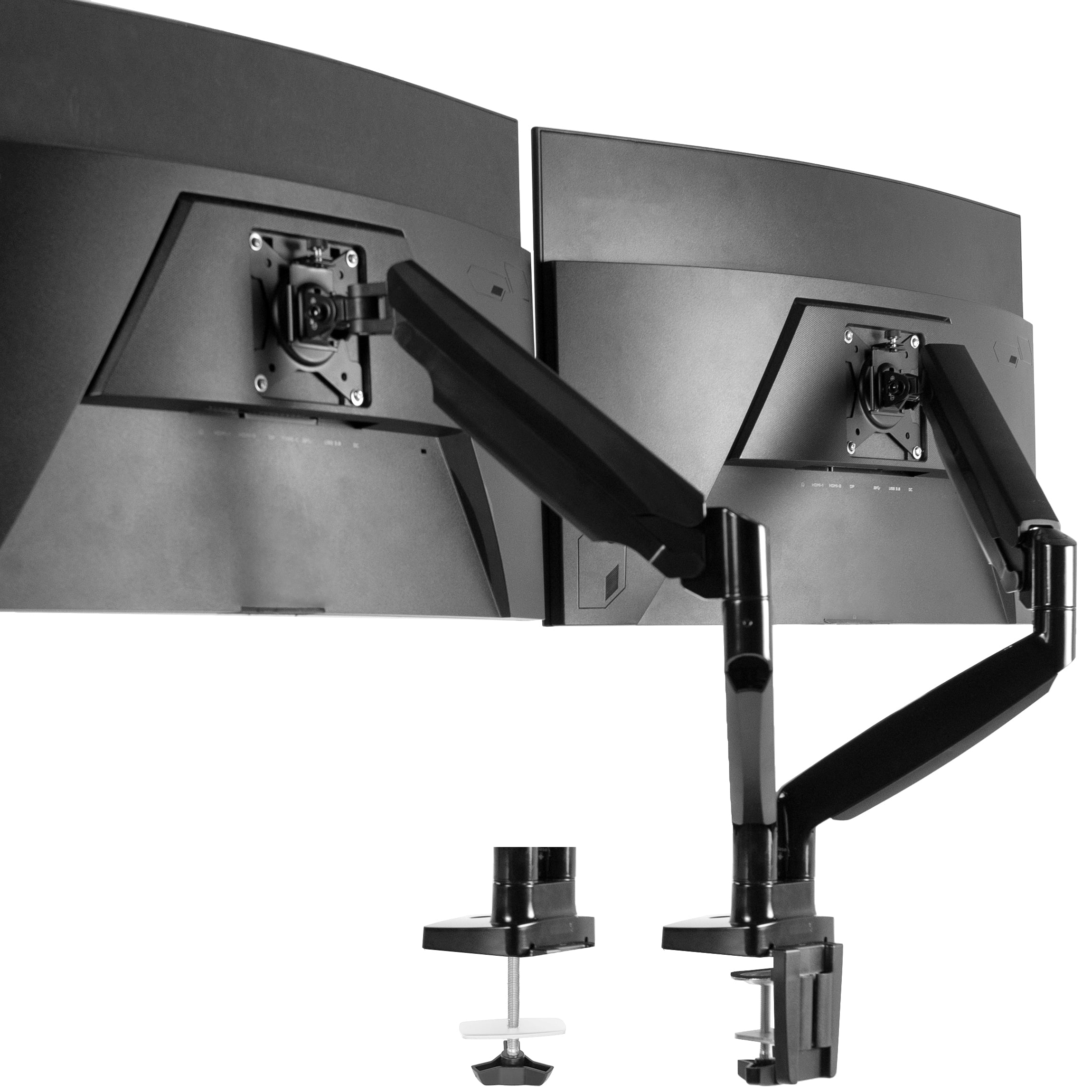 VIVO Premium Aluminum Heavy Duty Dual Monitor Mount holds two 17” to 40” monitors weighing 2.2 lbs to 24 lbs each, including ultra-wide screens.